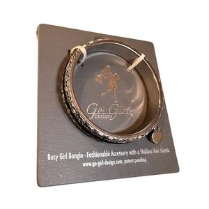 Go Girl Designs Silver Bangle Bracelet that carries Hair Elastic Tie.
